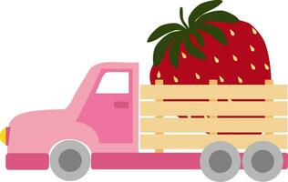 vecteur illustration avec rose un camion avec rouge fraise dans dessin animé style