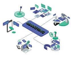 isométrique numérique commercialisation technologie infographie pictogramme bannière vecteur