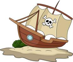 pirate navire dessin animé sur blanc Contexte vecteur
