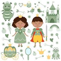 Princesse avec prince. gros ensemble de illustrations. vert couleur. vecteur