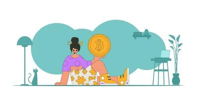 le fille est en portant une Bitcoin. crypto-monnaie et décret échange concept. vecteur