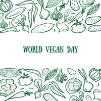 monde végétalien jour, vecteur illustration, griffonnage affiche avec des légumes