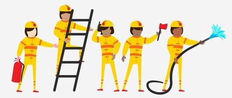 ensemble de pompiers en personnage de dessin animé avec différentes actions vector illustration