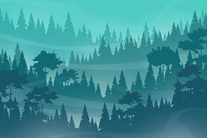 Vector illustration nature scène de collines bois de conifères
