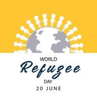 bannière de la journée mondiale des réfugiés avec des gens sur le signe du globe vecteur