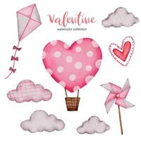 valentines day set éléments cerf-volant, nuage, montgolfière et plus encore. modèle pour kit d'autocollants, salutation, félicitations, invitations, planificateurs. illustration vectorielle vecteur