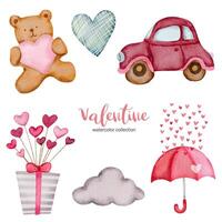 valentines day set éléments nuage, nounours, coeur, coffret cadeau et plus encore. modèle pour kit d'autocollants, salutation, félicitations, invitations, planificateurs. illustration vectorielle vecteur