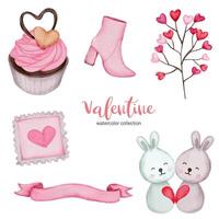 valentines day set éléments cup cake, ruban, oreiller et plus encore. modèle pour kit d'autocollants, salutation, félicitations, invitations, planificateurs. illustration vectorielle vecteur