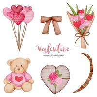 valentines day set éléments coeur, ballon, nounours, ruban et plus encore. modèle pour kit d'autocollants, salutation, félicitations, invitations, planificateurs. illustration vectorielle vecteur