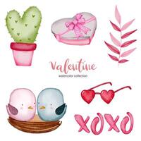 valentines day set éléments cactus, oiseaux, lunettes de livres et plus encore. modèle pour kit d'autocollants, salutation, félicitations, invitations, planificateurs. illustration vectorielle vecteur