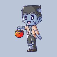 mignonne garçon vecteur illustration dans Halloween Frankenstein costume à aller tour ou traiter. content Halloween.