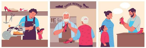 chaussure réparation plat illustration icône ensemble vecteur