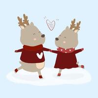 un couple de cerfs dansant amoureux. couple s'embrassant affectueusement. personnages pour la fête de la saint valentin. illustration vectorielle en style cartoon vecteur