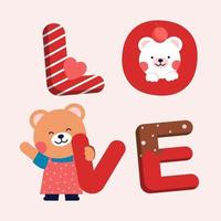 illustration dessiner un couple de conception de personnages valentine de chat et mot amour. couleur rose rouge et chocolat avec nuance de motif. vecteur