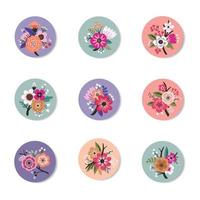 collection de conception de broches avec de belles fleurs vecteur