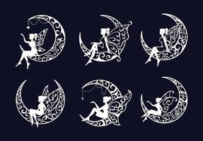 ensemble d'illustration de fichier de coupe de fée et de croissant de lune vecteur