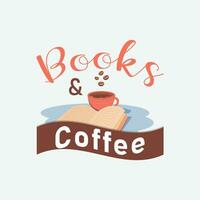 conception de t-shirt de livres et de café vecteur