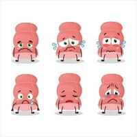 bouilli saucisse dessin animé personnage avec triste expression vecteur