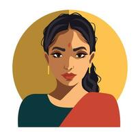 vecteur icône de social médias avatar fille Indien fille de Inde. Indien culture. portrait de une Jeune femme de nationale image. plat graphique vecteur illustration