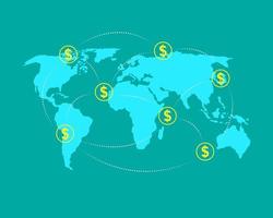 Icône de dollar de concept de transfert d'argent en ligne sur l'illustration vectorielle de fond de carte concept design moderne vecteur