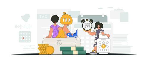 à la mode gars et fille sont engagé dans payant impôts. un illustration démontrant le correct Paiement de impôts. vecteur