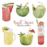 ensemble de jus de fruits dans un vecteur plat de style aquarelle