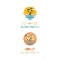 île de la côte de la plage d'été, mer océan avec oiseaux et inspiration de conception de logo de rayons de soleil d'été vecteur