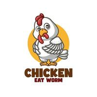 poulet manger Ver de terre dessin animé mascotte logo vecteur