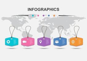 modèle de conception infographique avec 5 étiquettes de prix suspendues vecteur