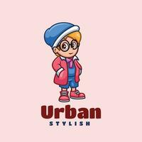 Urbain élégant dessin animé mascotte logo conception vecteur