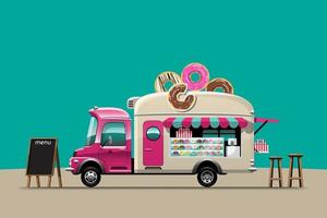 camion de nourriture avec vecteur de dessin de magasin de beignets