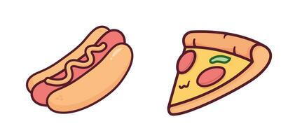 mignonne vecteur Hot-dog et tranche Pizza dessin animé clipart illustration