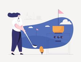 le concept du chef compare la cuisine à un terrain de golf. vecteur