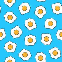 frit des œufs sans couture modèle sur une bleu Contexte. omelette Oeuf thème icône illustration vecteur