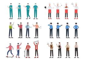 lot de nombreux personnages de carrière 9 ensembles, 24 poses de diverses professions, modes de vie, vecteur