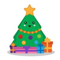 joli sapin de noël kawaii vecteur