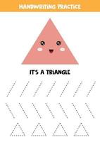 joli triangle kawaii. géométrie pour les tout-petits. feuille de travail éducative pour les enfants. jeux pour enfants. pages imprimables pour les enfants d'âge préscolaire. vecteur