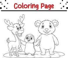 content Noël animaux coloration page pour les enfants. vecteur