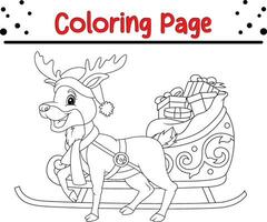 content Noël dessin animé Père Noël avec renne traîneau coloration page pour des gamins vecteur