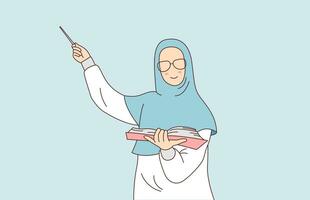 prof dans hijab et des lunettes enseigne à le tableau noir. illustration de une prof enseignement vecteur