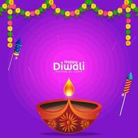 content diwali Festival Contexte avec diwali diya lampe et feux d'artifice et coloré fleurs. vecteur