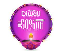 spécial offre diwali vente bannière modèle conception avec diya pétrole lampe. vecteur