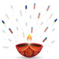 Indien Festival content diwali arrière-plan, diwali ou deepavali avec brûlant diya et feux d'artifice. vecteur