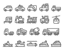 véhicule ligne icône ensemble, vecteur et illustration