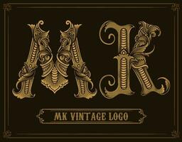 ancien mk logo avec gravure ornement style vecteur
