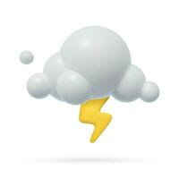 nuage et tonnerre 3d icône. réaliste Trois dimensionnel illustration de orage avec foudre. Plastique temps conception élément. vecteur