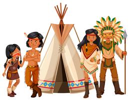 Indiens amérindiens debout près du tipi