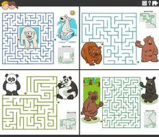 Labyrinthe Activités ensemble avec dessin animé ours animal personnages vecteur