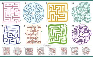 Labyrinthe puzzle Activités graphiques ensemble avec solutions vecteur