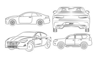 vecteur différent vues de moderne voiture esquisser.